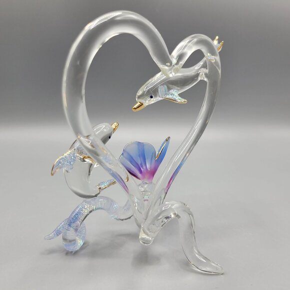 Handcrafted Glass Dolphin Figurine Sparkly Flower Accent Love Valentine Gift - Picture 4 of 10